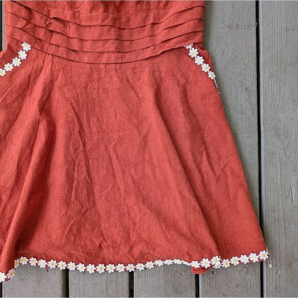 Unique Vintage Burnt Orange Daisy Chain Fit & Flare Mini Dress 14‎ Retro 1950s - Picture 3 of 8